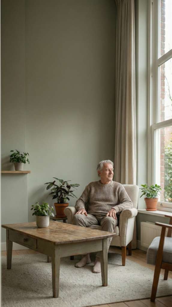 Senior looking out window