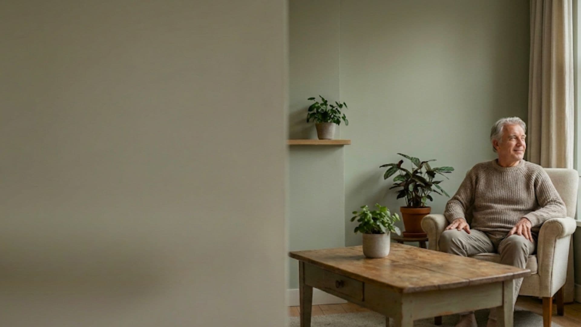 Senior looking out window